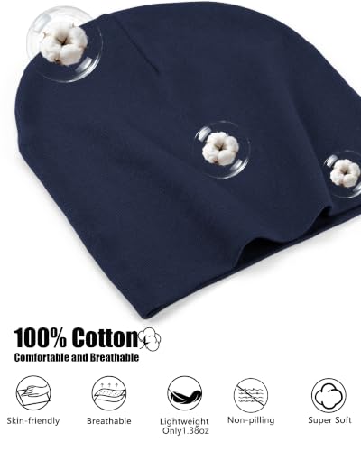 vidsel 100% Cotton Slouchy Beanie for Women Men, Thin Beanies Winter Hat - color: Navy Blue