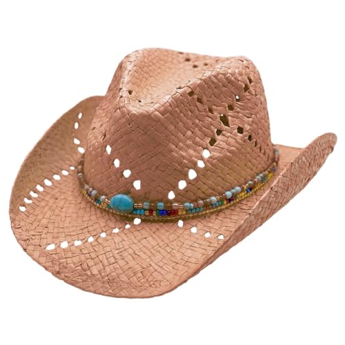 Panama Jack Women's Sun Hats - Paper Braid Straw, Assorted Styles - color: Blush Pink Drifter Cowboy Hat