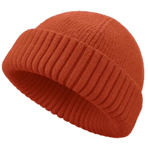 Wool Short Fisherman Beanie for Men Women Double Cuffed Skull Caps - color: 1pcs-orange