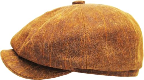 KBETHOS Leather Ascot Made in USA Ivy Collection Classic Newsboy Caps - color: (B) Leather - Light Brown, size: Small-Medium