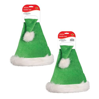 Beistle Plush Hats - Party Hats for Birthday & Holiday Theme Parties: Christmas - Santa - color: Green - 2 Piece