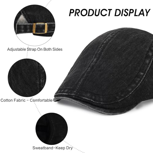 3Pcs Men's Newsboy Caps Cotton Cooling Hat Adjustable Flat Cap for Men - color: Washed 2-black+darkgrey+coffee
