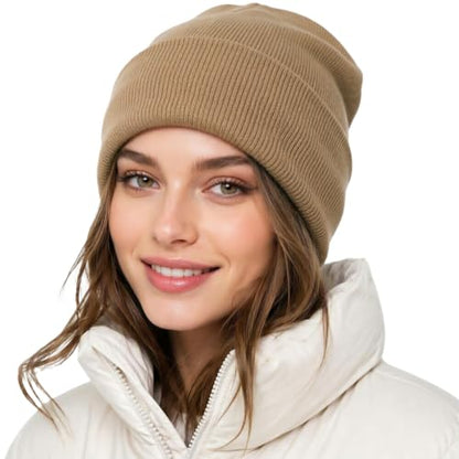 DRESHOW Winter Beanie for Women Men Fleece Lined Slouchy Knit Thick Beanies - color: 1 Pack Knit Beanie Hat: Khaki