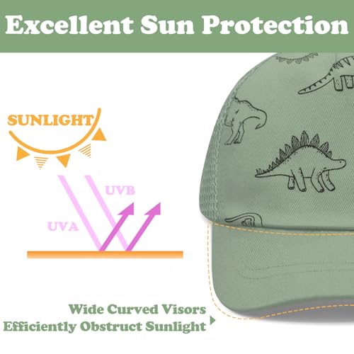 Sarfel Baby Baseball Cap Toddler Baseball Hat with Mesh Infant Ball Cap Toddler Trucker Hat Baby Snapback Hat Kids Cap UPF50+ - color: Dinosaurs Army Green With Mesh, size: 12-24 Months