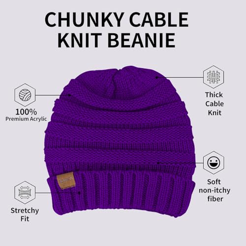 ZOORON Womens Winter Hat Slouchy Beanies for Women Cable Knit Beanie Hats - color: 1pack- Purple