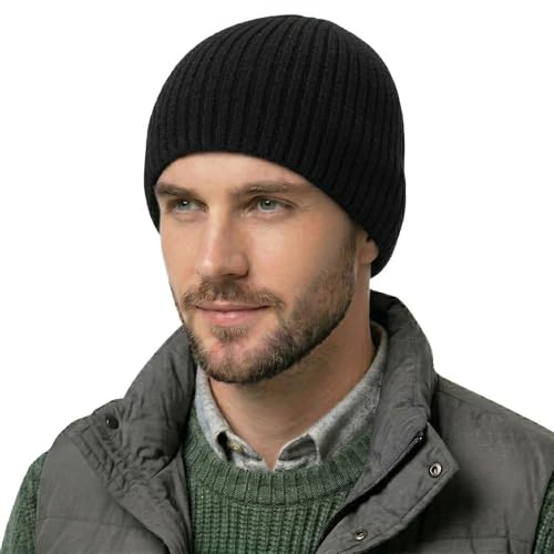 ZLYC Men Winter Knit Fisherman Beanie Hat Fashion Warm Daily Skull Cap - color: Solid Black