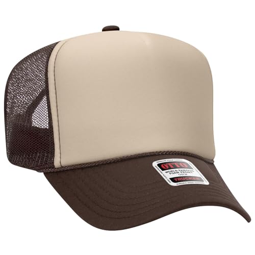 OTTO Cap 5 Panel High Crown Foam Front Mesh Back Trucker Hat, One Size - color: 071507 - Brn/Tan/Brn