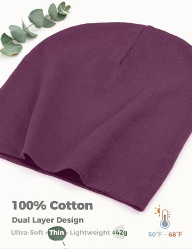 100% Cotton Thin Beanie Hat Women Men Soft Slouchy Chemo Skull Cap - color: 1pc Purple