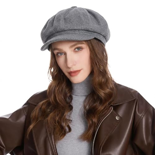 ZLYC Women Classic Newsboy Cap Visor 8 Panel Gatsby Cabbie Paperboy Hat - color: Gray