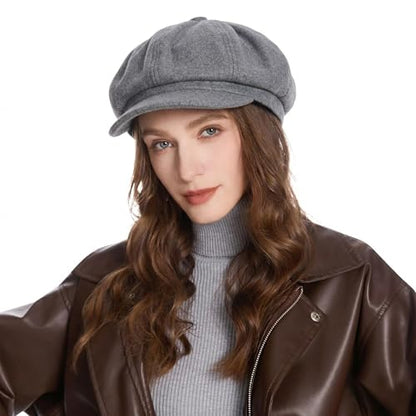 ZLYC Women Classic Newsboy Cap Visor 8 Panel Gatsby Cabbie Paperboy Hat - color: Gray