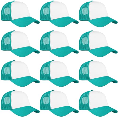 Falari 12 Pack Bulk Wholesale Mesh Trucker Hats 5 Panel and 6 Panel Baseball Caps for Men and Women - color: 5 Panel - Turquoise