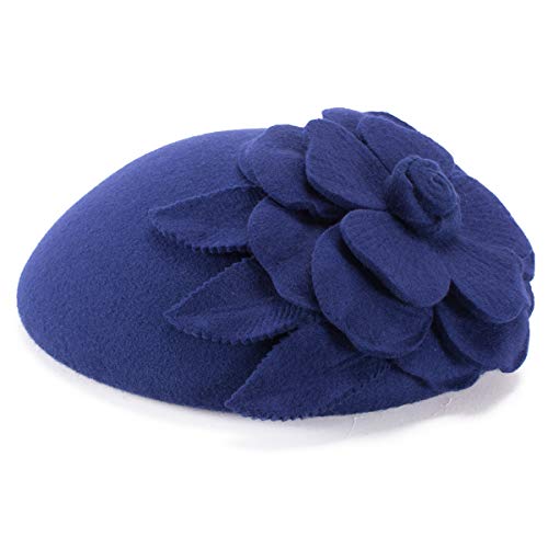 Lawliet Womens Dressy Fascinator Beret Wool Felt Pillbox Hat Wedding Occasion Headpiece A083 - color: Blue