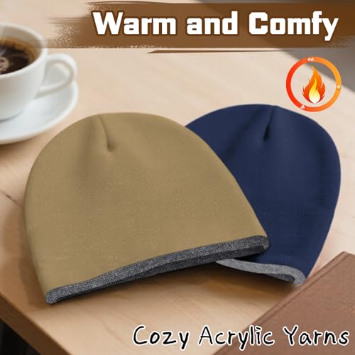 ZOORON Reversible Skull Caps for Men Women Reversible Beanie with -Double Side Warm Winter Fisherman Beanie - color: A-2pack-grey/Beige+lightgrey/Navy