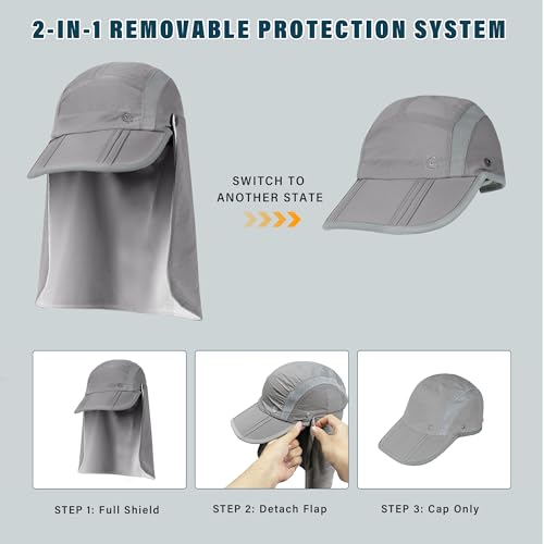 Tirrinia UPF 50+ Fishing Hat with Removable Neck Flap, Baseball Cap - color: Light Grey