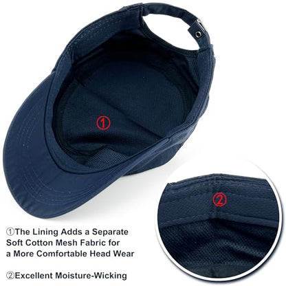 Loneshark Water Resistant Military Hat Quick Dry Cadet Cap Army Flat Top - color: Rectangle-logo-navy
