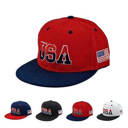 American Flag Baseball Caps Embroiderred USA Flag Patriotic Dad Hat Adjustable Trucker Hats for Men Women - color: Red Flat Brim Usa Cap