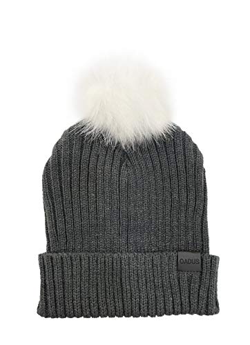 Women's Slouchy Winter Beanie Hat with Removable Faux Fur Pom - color: Charcoal/White Pom