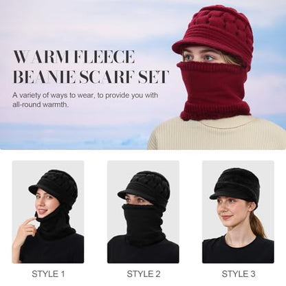 Womens Winter Beanie Hats, Winter Scarf Mask Set for Women - color: Black