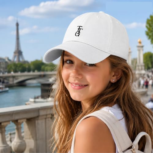 Kids Washed Cotton Baseball Cap, Unstructured Adjustable Toddler Hat for Boys & Girls - color: White