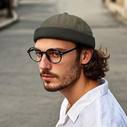 Clakllie Quick Dry Brimless Docker Cap for Men Summer Beanie Sailor Skullcap Lightweight Waterproof Adjustable No Brim Hat - color: Cdus-wbbh2401-army Green