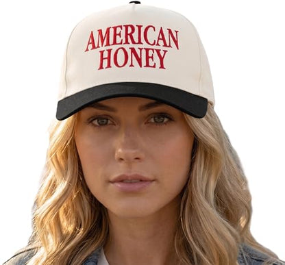 D&Y Retro 2-Tone Canvas Baseball Cap for Women - Funny Embroidered Distressed Snapback, Adjustable Cotton Dad Hat - color: American Honey-black