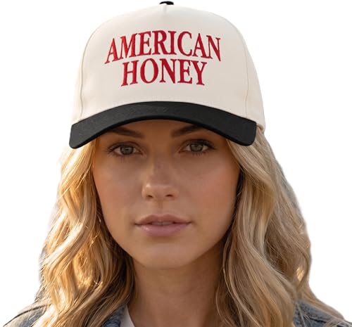 D&Y Retro 2-Tone Canvas Baseball Cap for Women - Funny Embroidered Distressed Snapback, Adjustable Cotton Dad Hat - color: American Honey-black