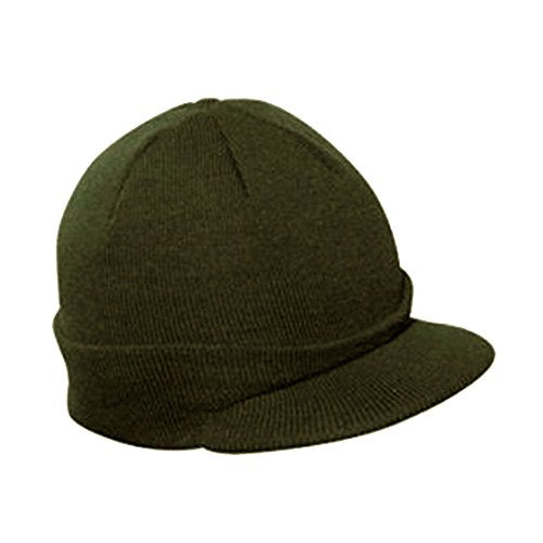 The Vintage Year Visor Beanie Billed Knit Radar Cuff Skull Cap Sports Outdoor Winter Stretch Acrylic One Size Men Women - color: Olive Green