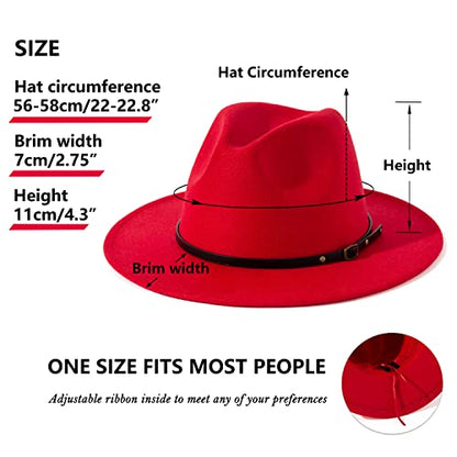 Lisianthus Women Belt Buckle Fedora Hat - color: Red