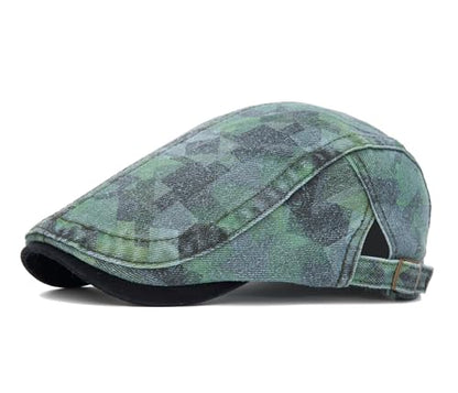Quanhaigou Unisex Denim Newsboy Hats Flat Ivy Gatsby Cabbie Driving Berets Hat Cotton Dad Cap for Men Women - color: Camo Green