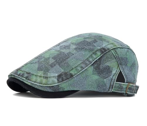 Quanhaigou Unisex Denim Newsboy Hats Flat Ivy Gatsby Cabbie Driving Berets Hat Cotton Dad Cap for Men Women - color: Camo Green