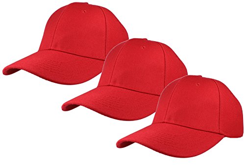 Gelante Plain Baseball Cap Adjustable Back Strap 3 PC - color: Red