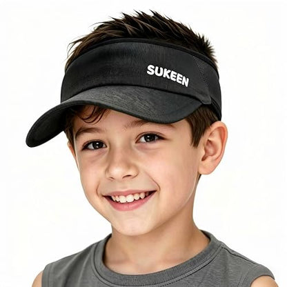 Sukeen Kids Sun Visor Hat for Girls Boys UPF50+ Lightweight Cooling Stretchable Packable Sun Hat - color: Black