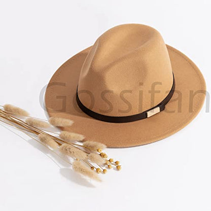 Fedora Hats for Men Wide Brim Panama Hat with Classic Belt - color: Camel