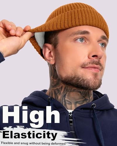 Short Wool Fisherman Beanie for Men Women Fleece Lined Winter Hat - color: 1pcs Camel