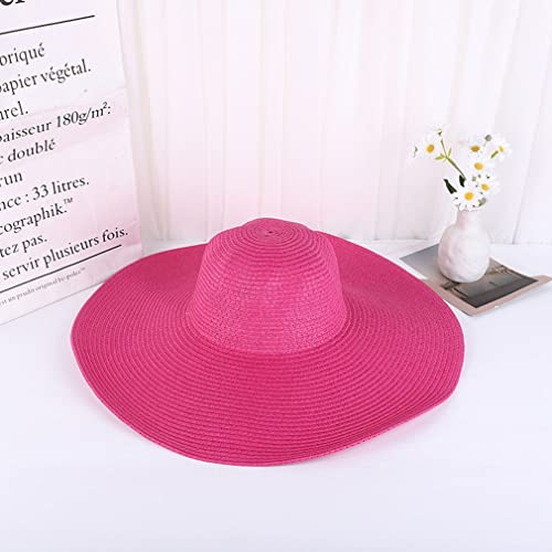 Big Beach Hats for Women Foldable Summer Wide Brim Packable Oversized Sun Hat Lady Girl Travel Straw Cap - color: Rose Red