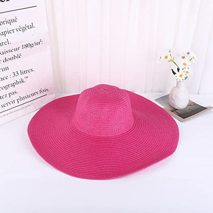 Big Beach Hats for Women Foldable Summer Wide Brim Packable Oversized Sun Hat Lady Girl Travel Straw Cap - color: Rose Red
