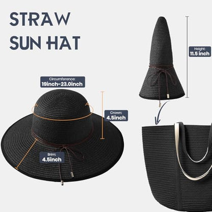 Sun Hats for Women, UPF 50+ Sun Protection, Beach Hat with Wide Brim - color: Black