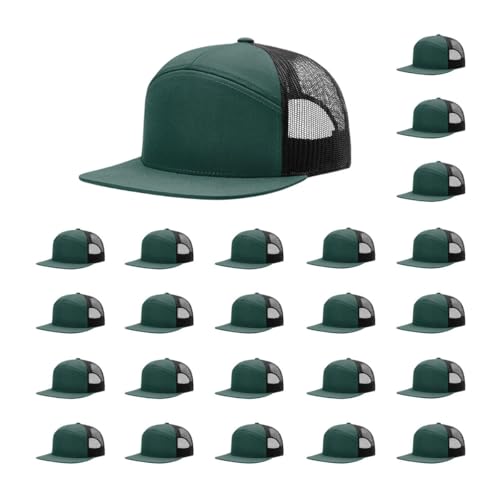 Richardson 168 Hi-Pro 7 Panel Adjustable Snapback Trucker Mesh Back Cap - color: Dark Green/Black