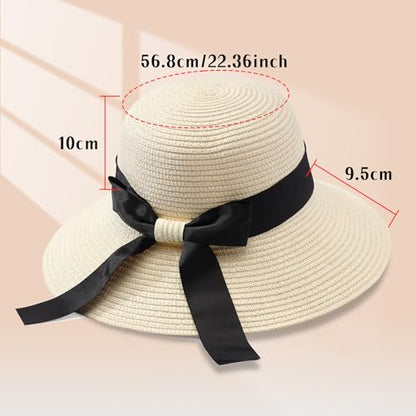 MILAKOO Straw Mesh Buckle Hat Ribbon Bow Cap Strap Foldable Roll Up Cap Sun Protection Hat for Travel - color: 01 Ivory