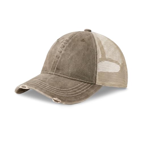 CHOK.LIDS Washed Trucker Hat Unstructured Distressed Pigment Dyed Cap - color: (Khaki)