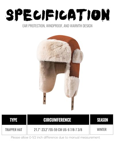 Croogo Cold Weather Eskimo Hats Trapper Hat Winter Thick Furry Ushanka Russian Hat Windproof Ski Trooper Hat with Ear Flap - color: Pl18-caramel