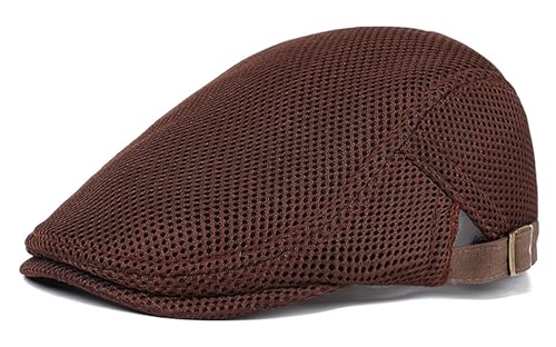 DIYDECAL Mens Breathable Mesh Summer Hat Adjustable Newsboy Beret Ivy Cap Cabbie Flat Cap - color: Brown