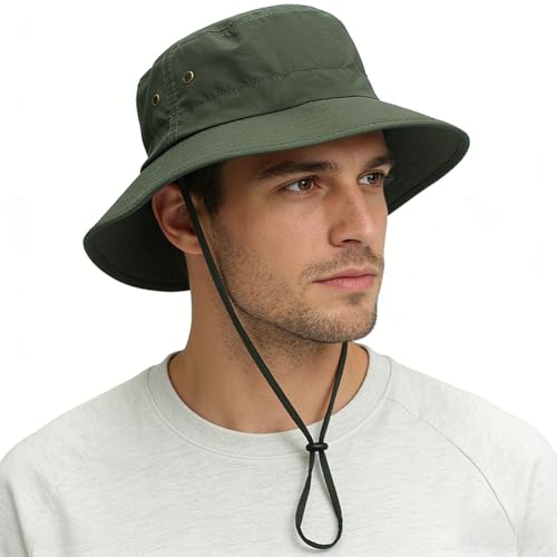 Women Lightweight Safari Sun Hat Quick Dry Fishing Hat with Strap Cool - color: Army Green