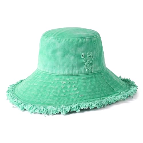 CHOK.LIDS Frayed Bucket Hat Washed Cotton Floppy Wide Brim Boonie Cap - color: Mint