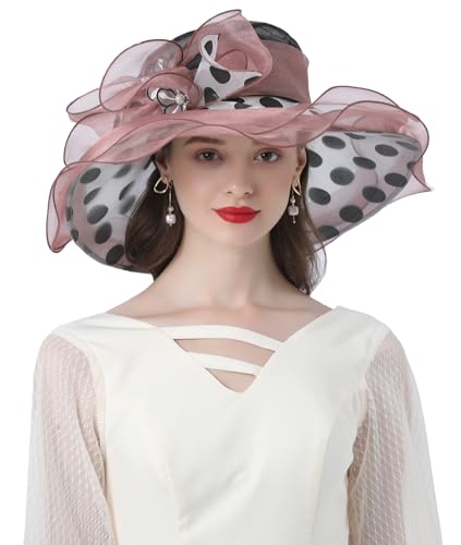 ORIDOOR Women's Organza Cloche Bowler Hat Derby Fascinator for Tea Party Bridal Wedding Hat - color: A1--maroon