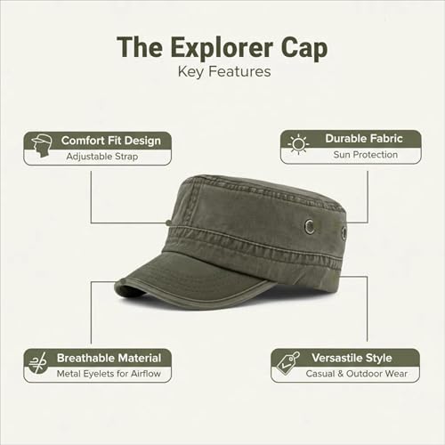Army Cadet Cap for Men Women Military Flat Top Cap Adjustable Cotton Basic Baseball Cap - color: Grey