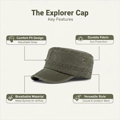 Army Cadet Cap for Men Women Military Flat Top Cap Adjustable Cotton Basic Baseball Cap - color: Grey