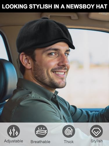Senker Fashion 2 Pieces Newsboy Cap for Men - color: Black Light Grey
