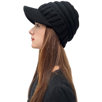XYIYI Beanie Tail Winter Warm Knit Messy High Bun Ponytail Hats Visor Beanie Cap - color: A Black