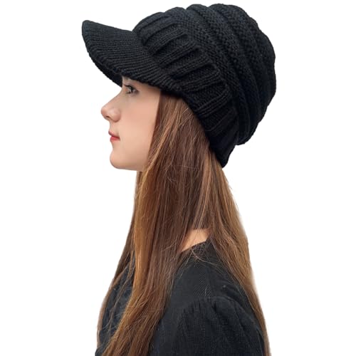 XYIYI Beanie Tail Winter Warm Knit Messy High Bun Ponytail Hats Visor Beanie Cap - color: A Black